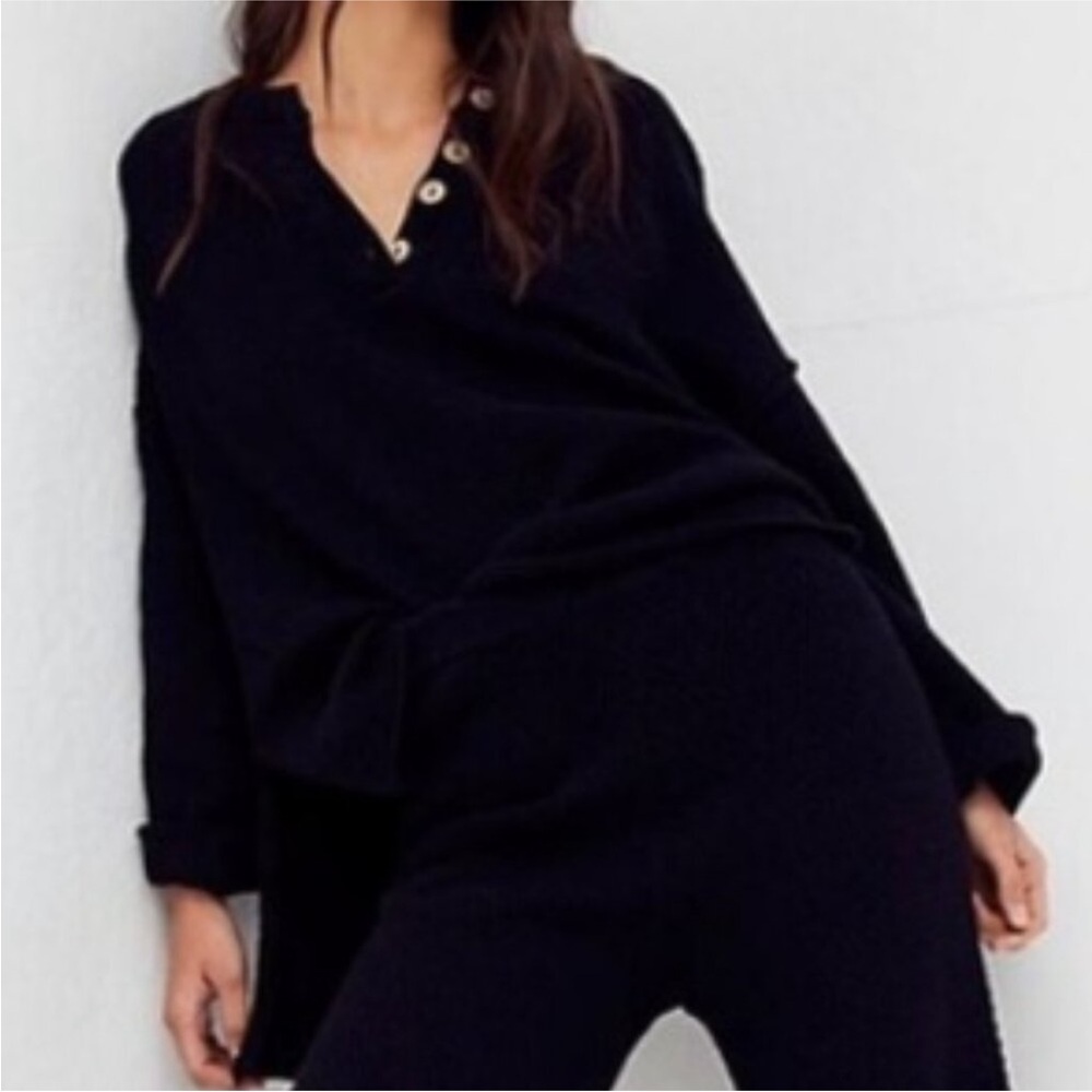 FP Beach Free People Hailee Oversized Henley Sweater Women's Textured Knit